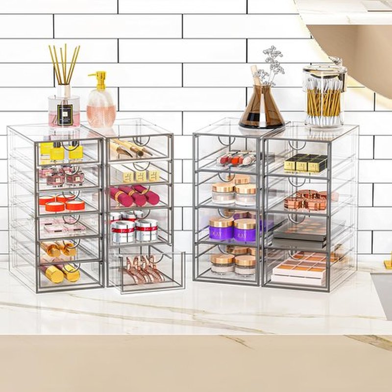 YFXCVSL Acrylic Makeup Organizer with 19 Drawers, 4 Pack Clear Storage Drawers, Bathroom Makeup Organizer for Palettes, Cosmetic, and Beauty Supplies,Ideal for Vanity, Cabinet,Desk Organization