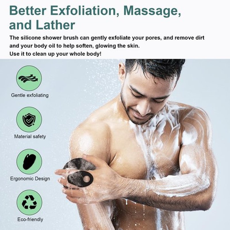 INNERNEED Food-Grade Silicone Body Scrubber Exfoliating & Massaging Shower Brush, More Hygienic Bathing Tool, for All Skin Types, Lathers Well, Longer Service Life (Black+Gray)