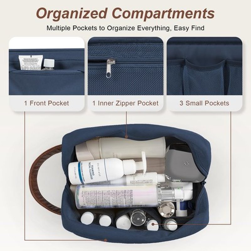 Ezday Travel Toiletry Bag for Men, Hanging Toiletry Organizer, Water Resistant Shaving Kit with Large Capacity for Travel Accessories - Navy Blue