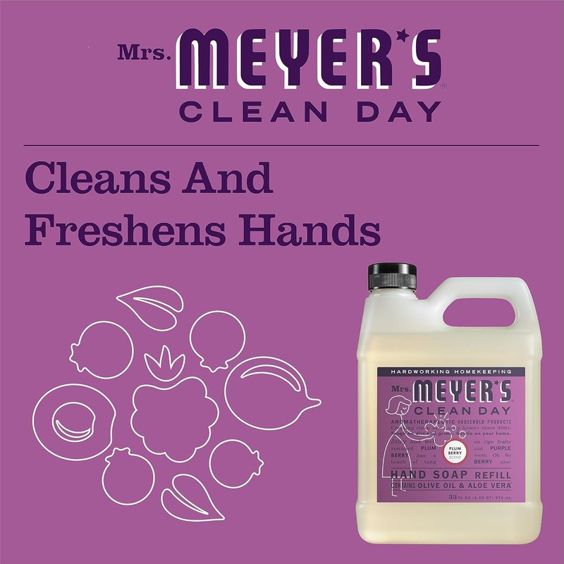 Mrs. Meyer's Clean Day Plum Berry Hand Soap Refill - 33 Fl Oz | Pack of 4