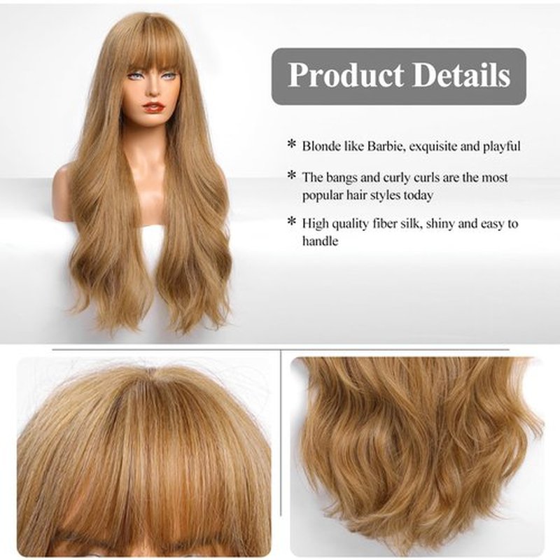 HAIRCUBE Blonde Wig with Bangs for Women Long Wavy Hair Wig Blonde Wig Curly Wavy Synthetic Wigs for Girls Daily Party Use