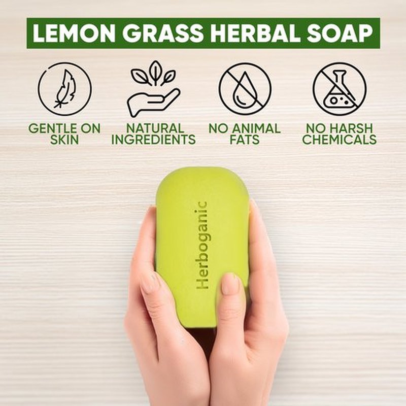 HERBOGANIC Lemongrass Herbal Soap | Pack of 3 of 5oz soap Bar | Natural Bar Soap for Face and Body | Hydrating and Nourishing | Suitable for Men and Women