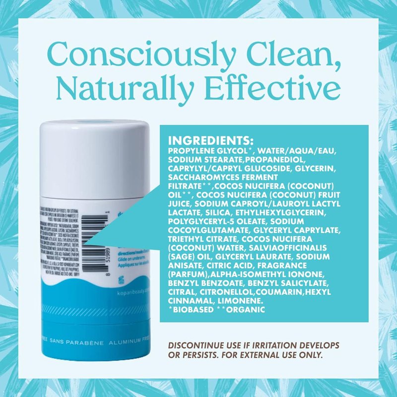 Kopari Aluminum Free Coconut Deodorant, Non Toxic & Clean Plant-Based, No Aluminum, Parabens or Baking Soda, Long Lasting Protection, Original 2 Pack