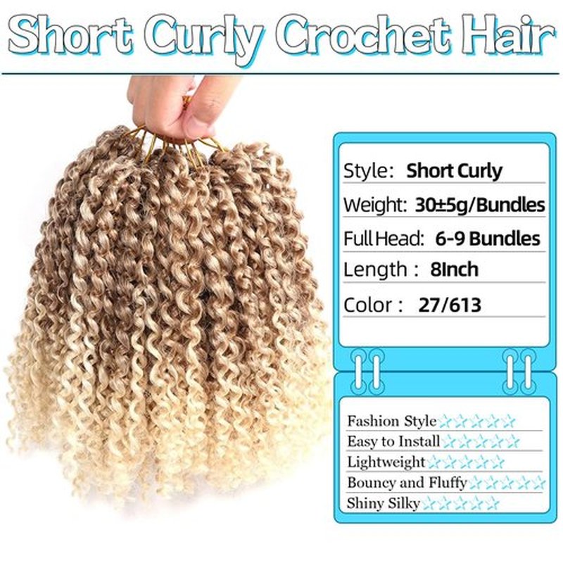 8 Inch Short Passion Twist Hair 6 Bundles Kinky Curly Crochet Hair for Black Women Curly Braiding Hair Crochet Braids Hair (6Bundles8 Inch, 27#/613#)