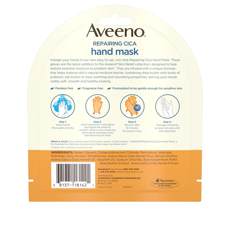 Aveeno SkinRelief Repairing Hand Mask, Moisturizing Gloves with Triple Oat & Shea Butter for Very DrySkin, Hand Care for SensitiveSkin, Fragrance-Free, 1 Pair of Single-Use Gloves (Pack of 4)