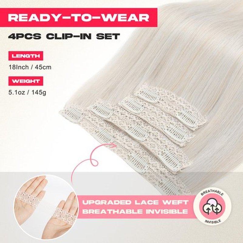 NTYNTY Hair Extensions, 4PCS 18" Clip in Hair Extensions Layered Cut Natural Lightweight Hairpieces with Thinner Softer Invisible Weft for Women - Pearl Blonde