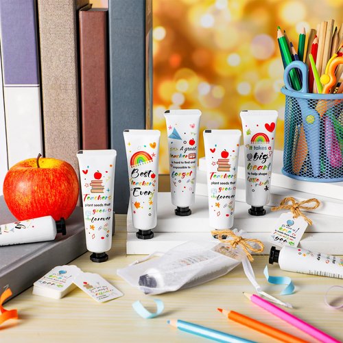 Dimsile 24 Set Valentine's Day Gifts for Teacher Appreciation Hand Cream Gifts Moisturizing Hand Lotion Thank You Teacher Gifts Travel Size Hand Cream with Cards Organza Bags for Dry Cracked Hands