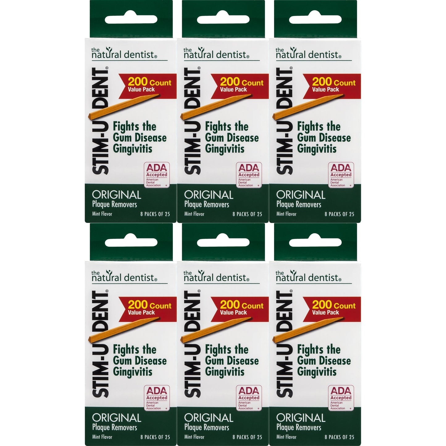 Stim-U-Dent Original, The Un-Plastic Plaque Removers, Mint-Flavored, 200 Count Box (Pack of 6)