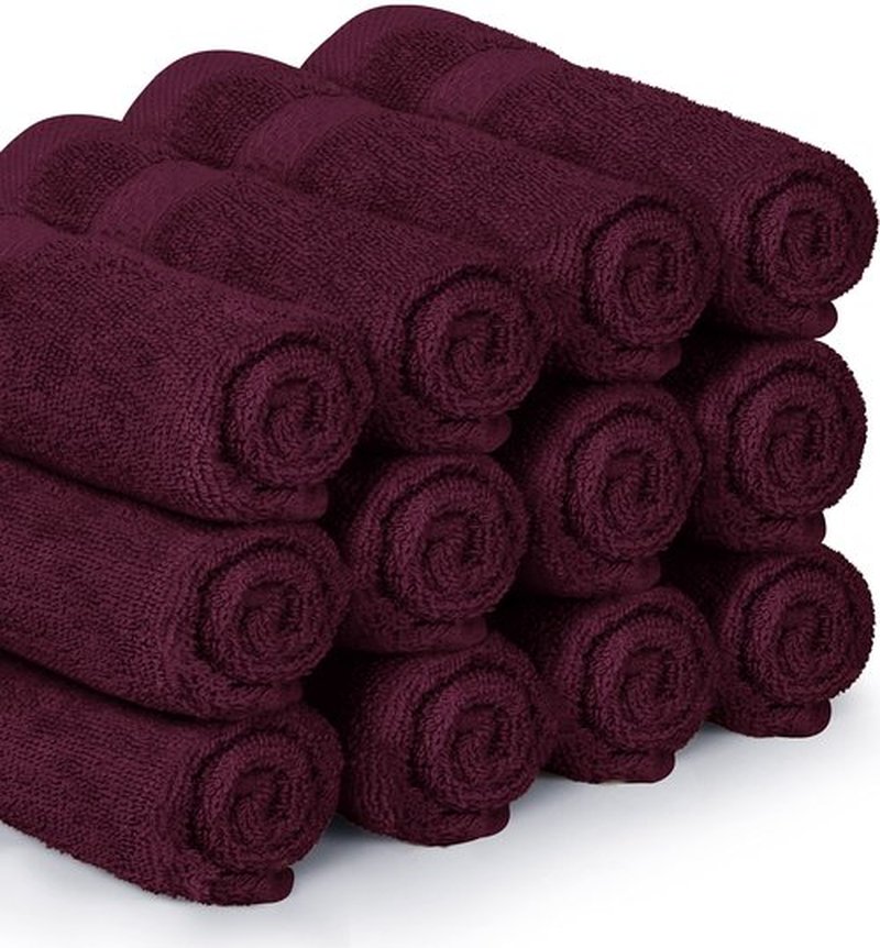 Utopia Towels [12 Pack Premium Wash Cloths Set (12 x 12 Inches) 100% Cotton Ring Spun, Highly Absorbent and Soft Feel Essential Washcloths for Bathroom, Spa, Gym, and Face Towel (Burgundy)