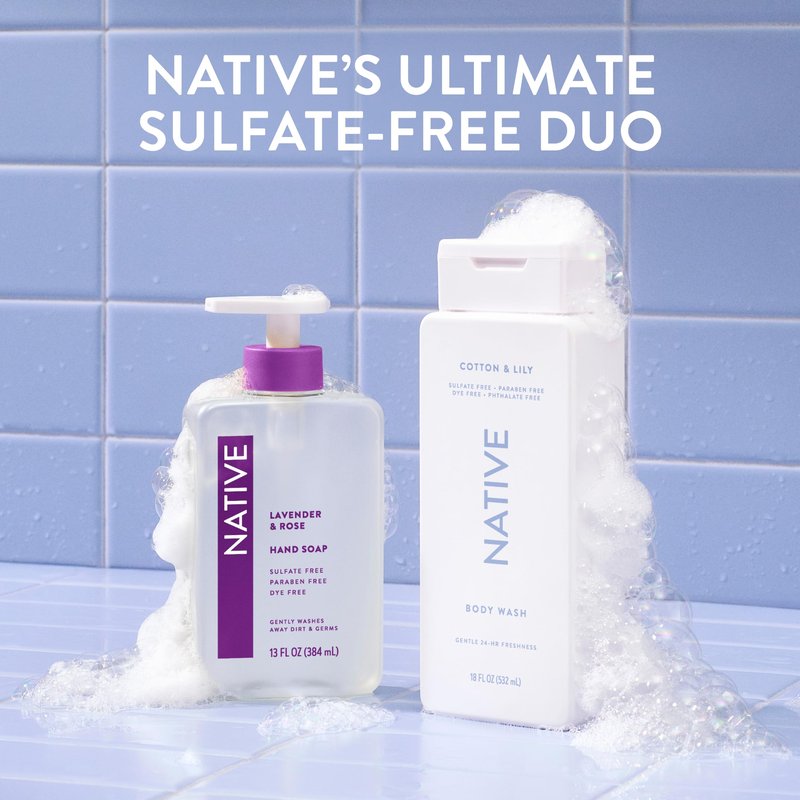 Native Cotton & Lily Scent 24-Hr Refreshing Clean Body Wash for Women & Men, for All Skin Types Incl. Sensitive, Leaves Skin Feeling Clean & Soft, Free of Phthalates, Sulfates & Parabens, 18 oz