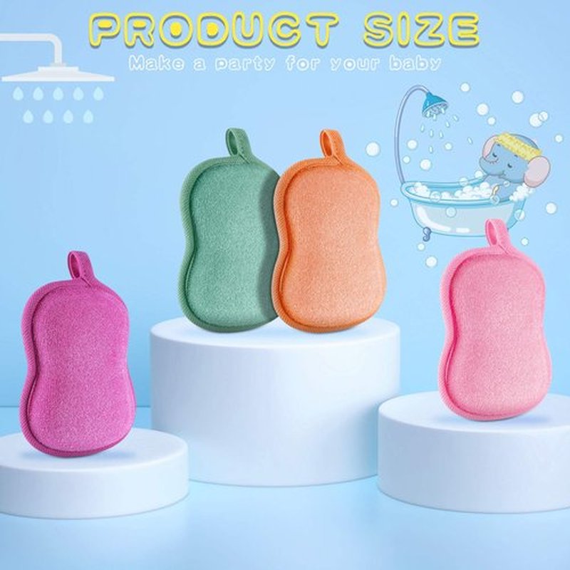4 Pieces Baby Bath Sponge Cotton Baby Sponge Soft and Absorbent Sponge for Kids Babies Men Women (Red, Purple, Green, Orange)