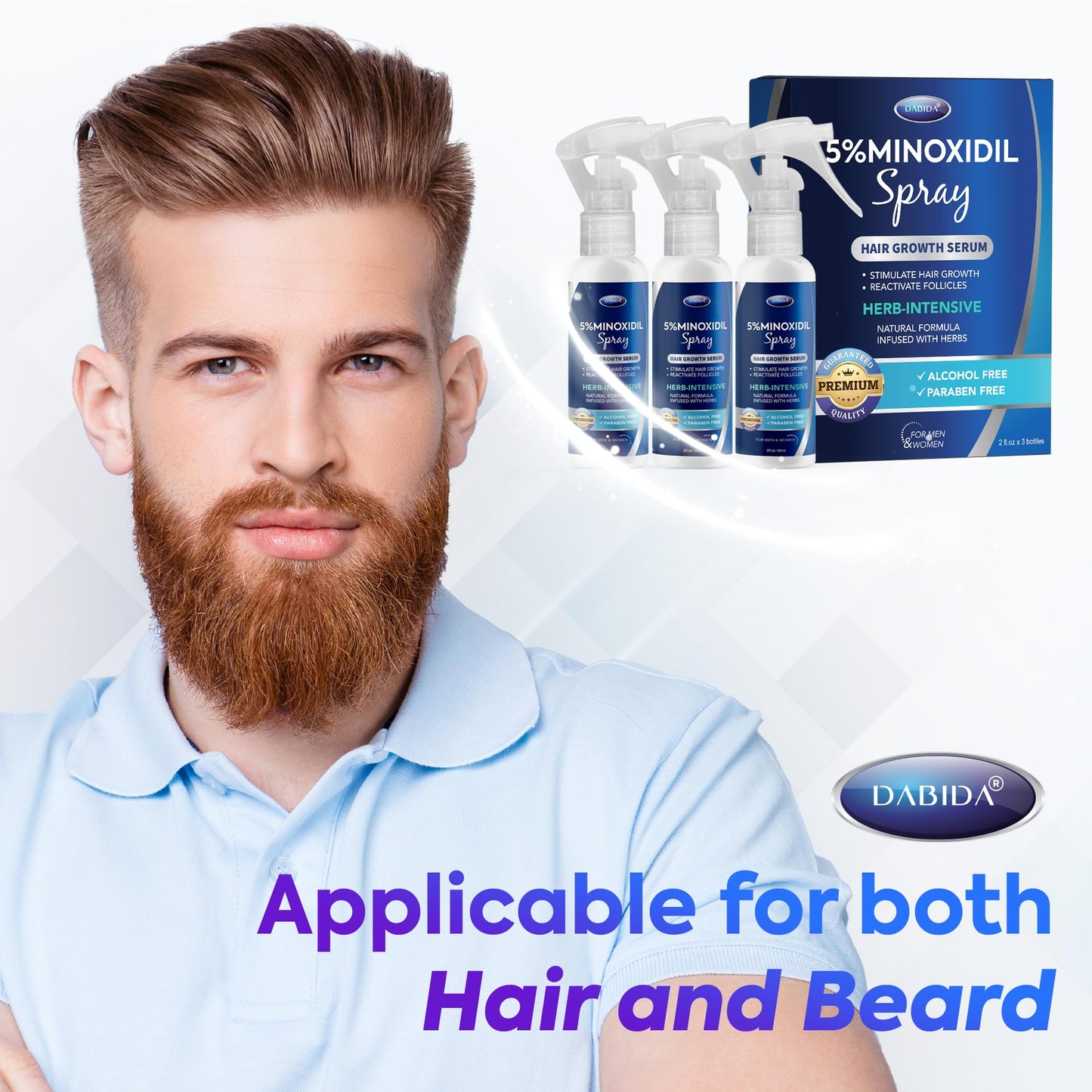 5% Minoxidil Spray for Hair & Beard Growth, Hair Regrowth,Hair Loss Treatments for Men & Women 60ml * 3bottles