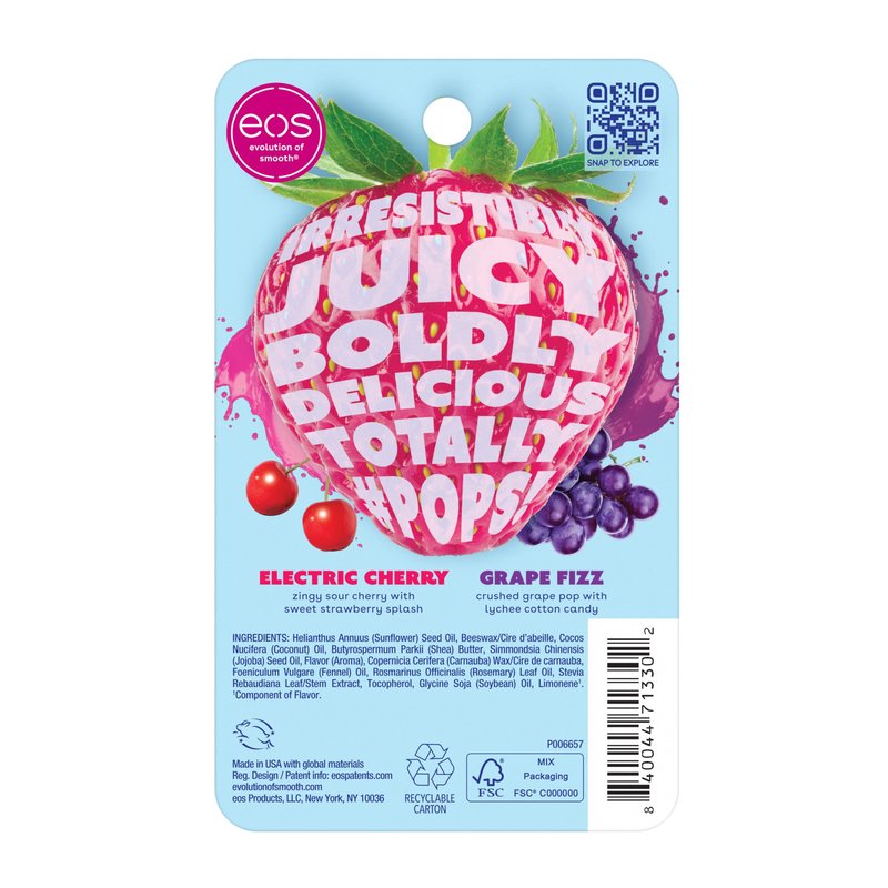 eos FlavorLab Pops! Lip Balm- Electric Cherry & Grape Fizz, Limited-Edition, 0.14 oz, 2-Pack