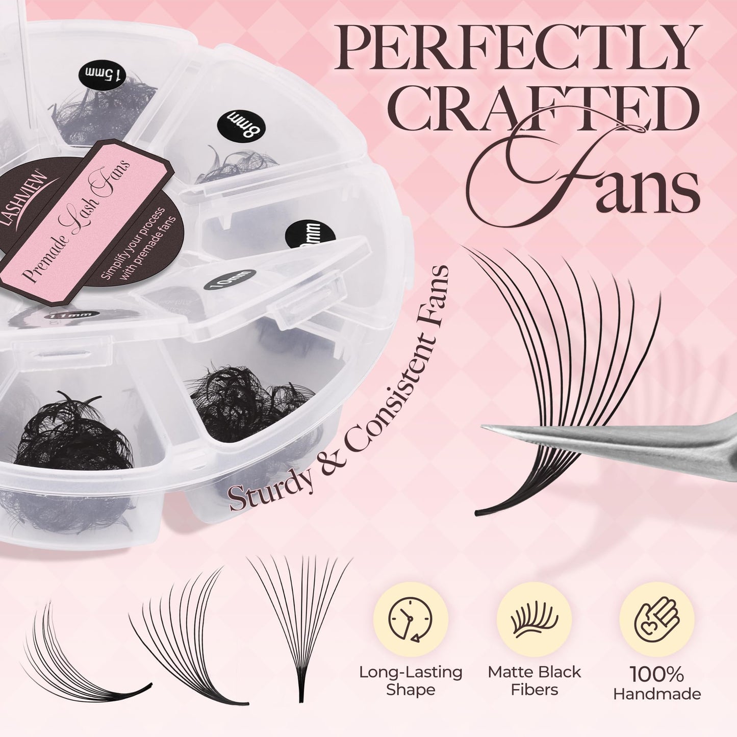 LASHVIEW 600 Fans 10D Premade Volume Eyelash Extensions Mixed Tray Premade Fans Eyelash Extensions D Curl Premade Lash Fans Pointed Handmade Promade Loose Fans Thin Base (10D-0.07D,8-15mm)