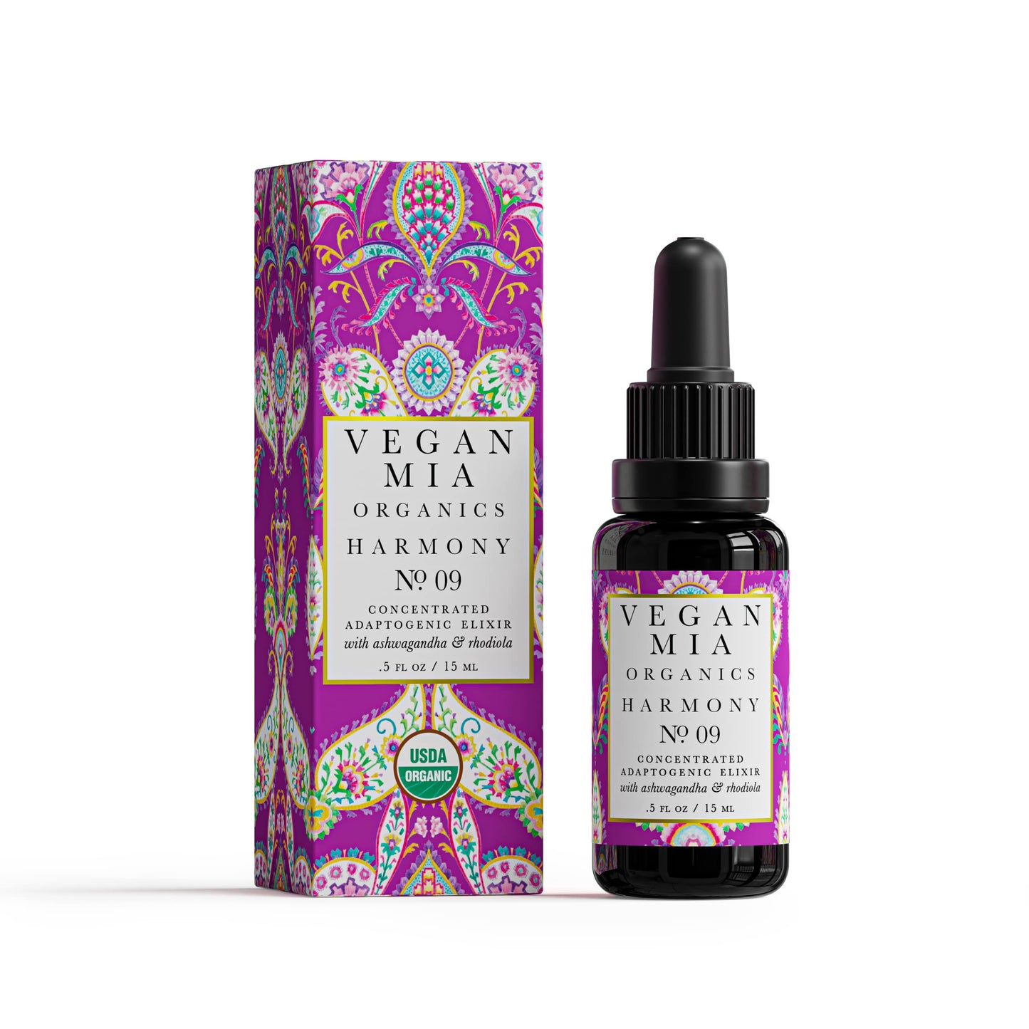 Vegan Mia - USDA Organic Harmony Adaptogen Elixir Face Oil - Face Moisturizer For Dry Skin, Blemishes, Redness & Fragrance Sensitivities - with Licorice, Ashwagandha, Rhodiola Root & More - 0.5 fl oz