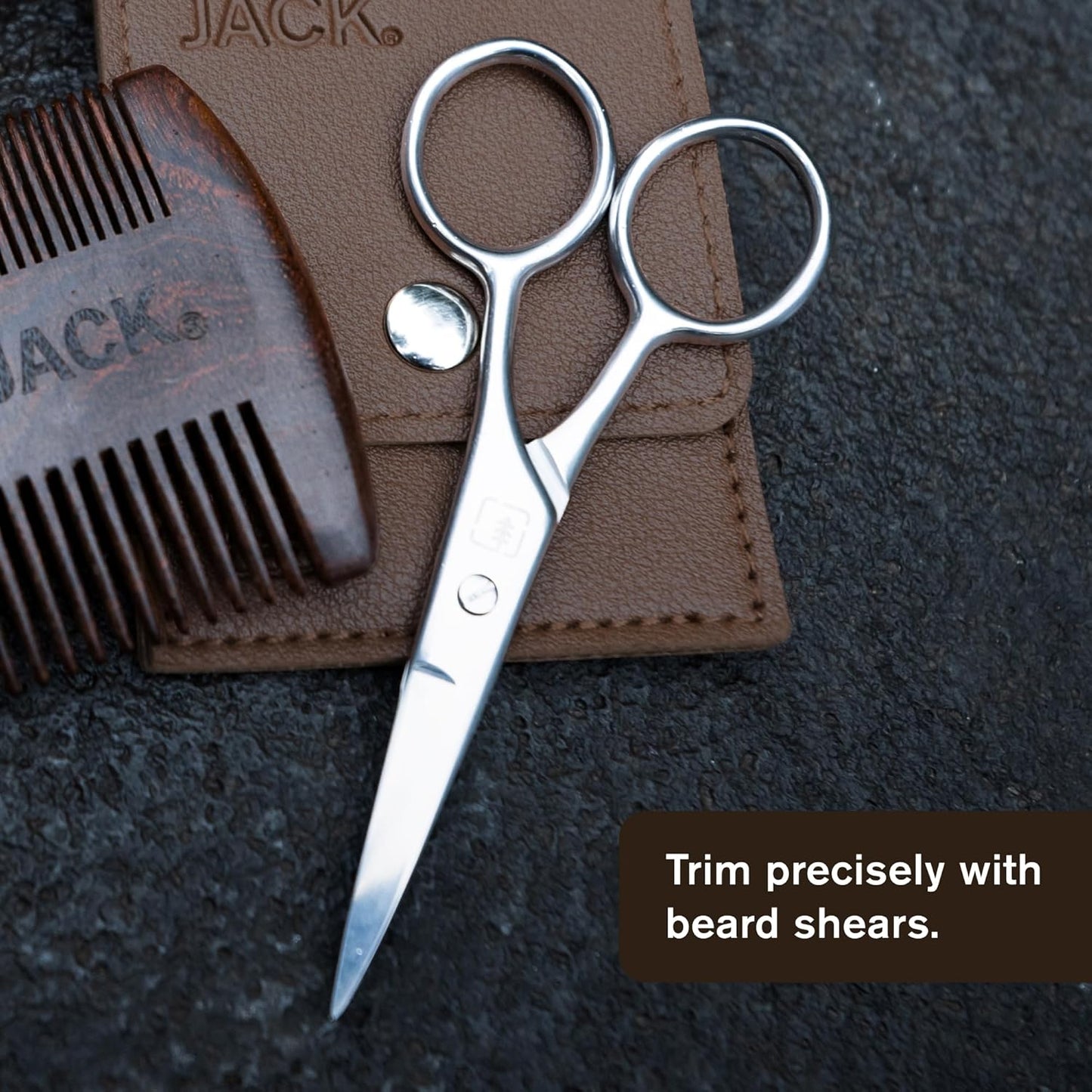 Every Man Jack Beard Grooming Tool Set - Dual Tooth Comb, Medium Stiffness Brush, Stainless Steel Sheers with Mini Comb - Complete Your Routine, Travel Friendly