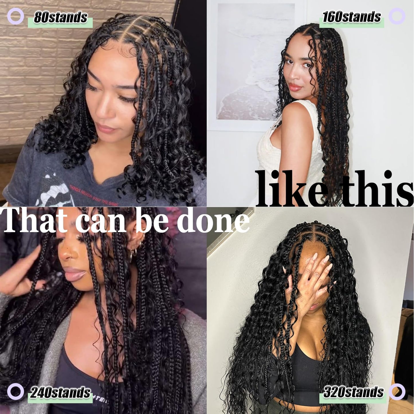 Pre-Divided Human Braiding Hair for Boho Braids Water Deep Wave Human Hair Bulk for Braiding Curly Human Hair for Boho Locs Boho Crochet Braids Human Hair Extensions (1B, 16"-320Strands)
