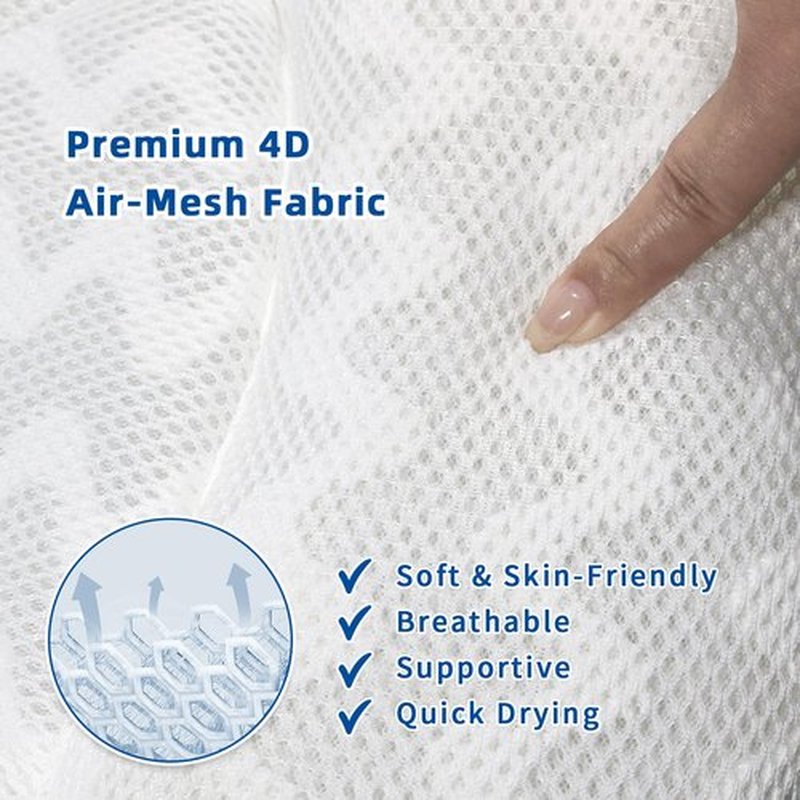 Bath Pillow, Bath Pillows for Tub Neck and Back Support, Bathtub Pillows for Head and Neck with 6 Strong Non-Slip Suction Cups, 4D Air Mesh, Bath Accessories Spa Gifts for Women(White+Grey)