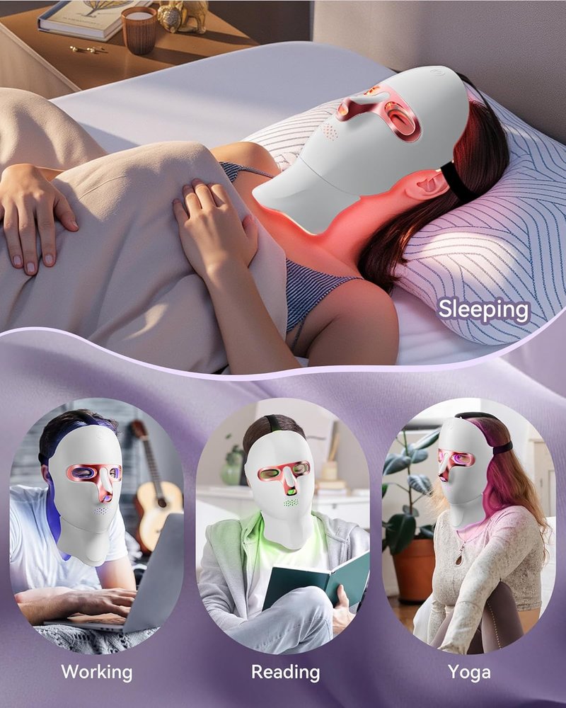 Red Light Therapy Face Mask - Cordless LED Skin Care Device | Rechargeable Pink Mask for Home Use & Travel