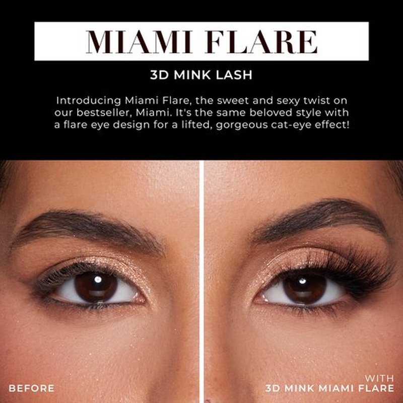 Lilly Lashes Miami Flare 3D Mink Lashes - Mink Eyelashes, The Original Lilly Lash, Wispy Lashes Natural Look, Reusable Eyelashes up to 25x, Fluffy Eyelashes, Strip Lashes - Lash Glue not Included