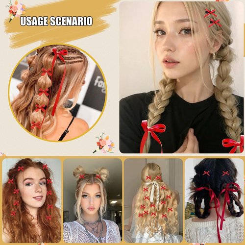 SAOROPEB Mini Hair Bows for Women Girls Cute Hair Clips Small Alligator Long Tail Hair Ribbon Accessories -3 Styles -22P - Red