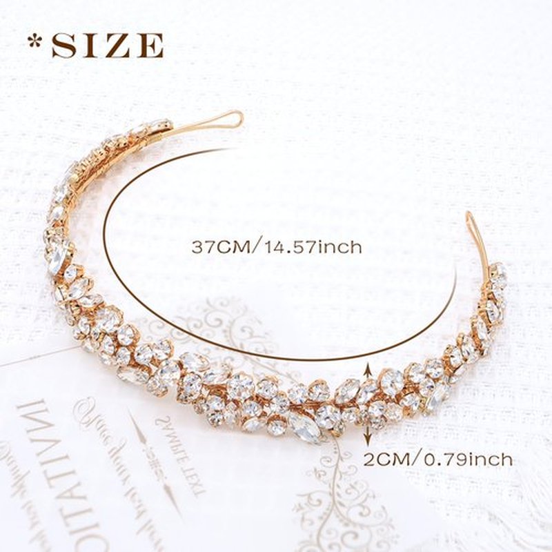 Oriamour Crystal Wedding Headband For Women Bridal Hair Accessories Bridal Headpieces For Girls Rhinestone Hairband For Birthday, Party, Prom (Gold)