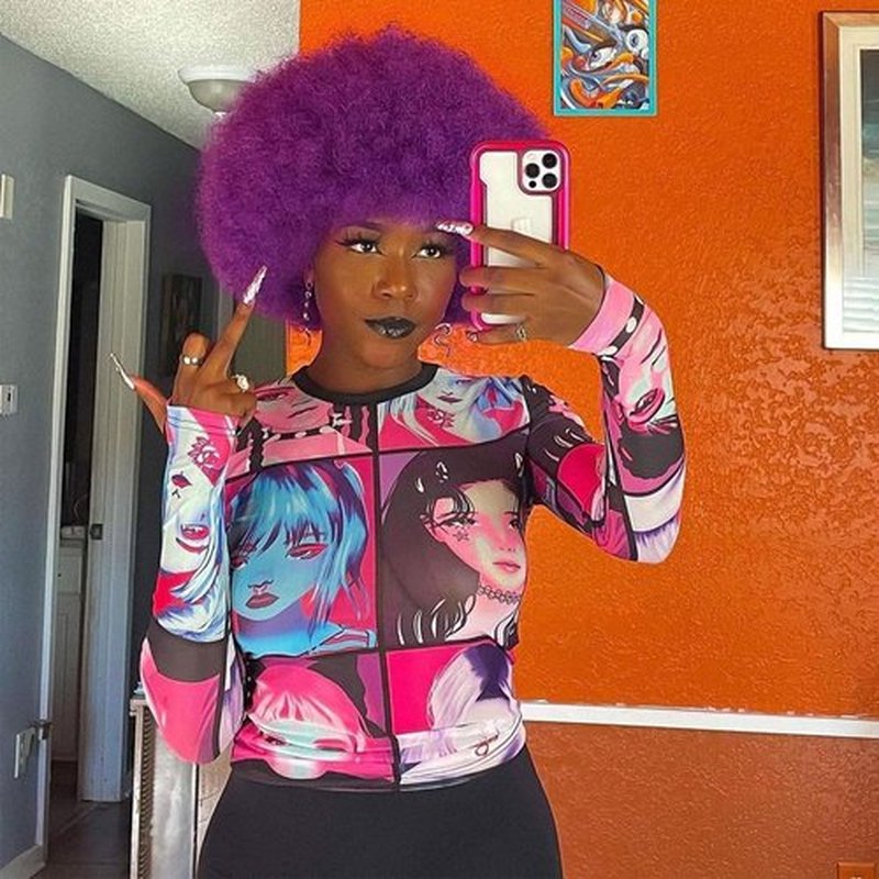 G&T Wig 70s Afro Puff Wigs for Black Women Glueless Wear and Go Wig Short Afro Synthetic Wig Fluffy Shoulder Length Heat Resistant Natural and Soft Kinky Curly Wig(Dark Purple)