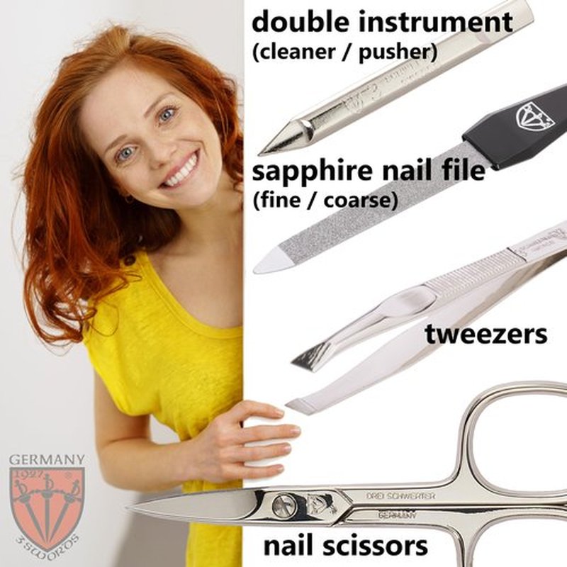 3 Swords Germany - brand quality 3 piece manicure pedicure grooming kit set for professional finger & toe nail care scissors tool genuine leather case in gift box, Made in Solingen Germany