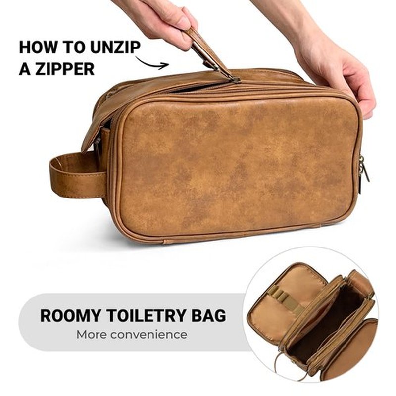 Elviros Toiletry Bag for Men, Large Travel Shaving Dopp Kit Water-resistant Bathroom Toiletries Organizer PU Leather Cosmetic Bags
