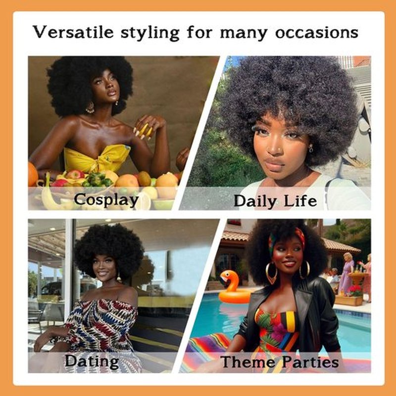 Afro Wig 70S Curly Afro Wigs For Black Women Short Afro Kinky Curly Wig With Bangs For Women Disco Wig Puffy Bouncy Synthetic Wigs For Daily Party Halloween Costume Use (Black)