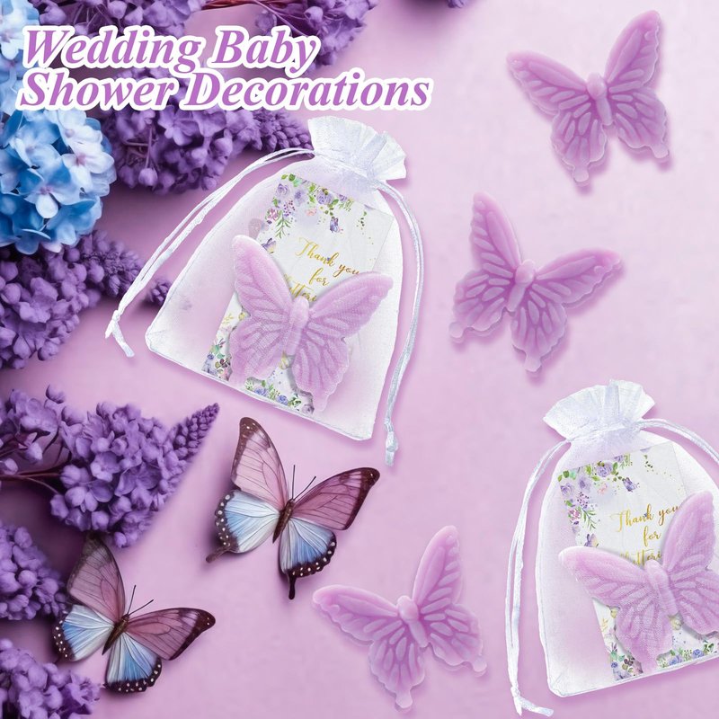 Dunzy 100 Set Butterfly Theme Baby Shower Favors for Guests Butterfly Soap Gifts with Thanks You Card Baptism Gender Reveal Party Wedding Favors Decorations Engagement Souvenirs (Purple)