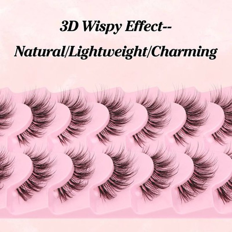False Eyelashes 3D Wispy Natural Lashes 16mm Mink Lashes Natural Look Clear Band Cat Eye 7 Pairs Fake Eye Lash Pack by EYDEVRO