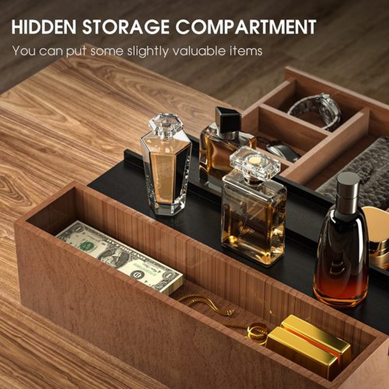 Sephyroth Wooden Cologne Organizer for Men 3 Tier of Elevated Cologne Display Shelf with Drawer Storage Perfume Organization and Storage Display Risers,Great Gift for Man(Walnut Black)
