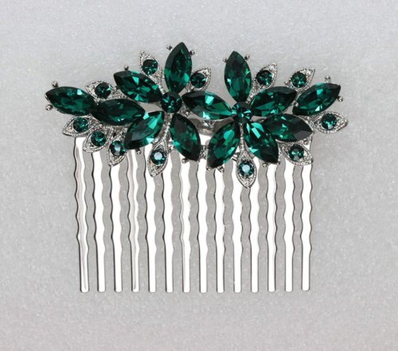 Faship Gorgeous Green Rhinestone Crystal Floral Hair Comb