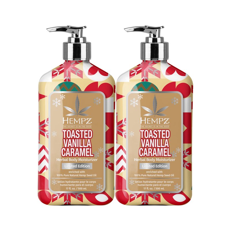 Hempz Toasted Vanilla Caramel Body Lotion, Moisturizer for men and women, Holiday Gifts, 17 oz (Pack of 2)