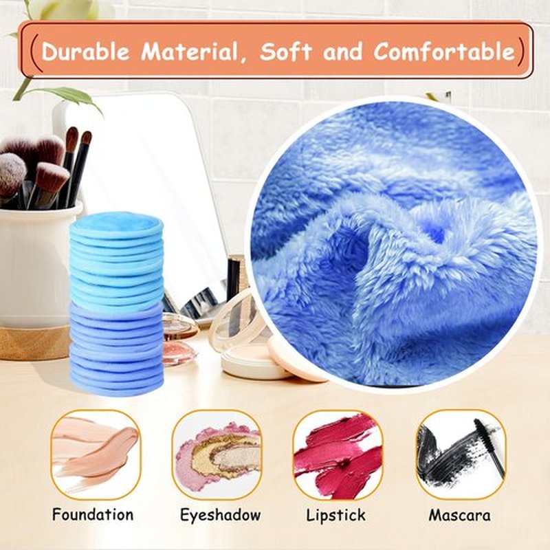 Nugilla Makeup Remover Pads, 18 Packs Microfiber Face Cloth with a Washable Laundry Bag, Reusable Rounds Towels for Face Cleaning, Soft Facial Rounds Wipes Eyes/Lips Clean for Women Gifts, Blue/Green