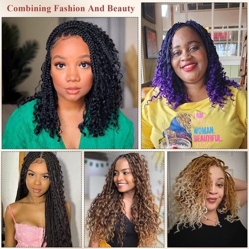 Boho Box Braids Crochet Hair 8 Packs Boho Crochet Braids Pre Looped 1B/Purple Goddess Box Braids Crochet Hair for Black Women 24 Inch Boho Braids Crochet Hair Extension