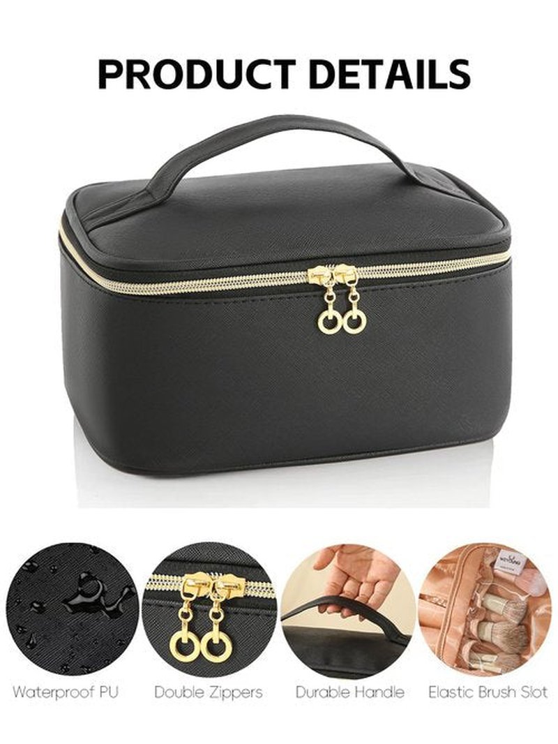 KITENROM Extral Large Makeup Bag Portable Cosmetic Bags for Women Zipper Pouch for Purse Make Up Case with Detachable Divider Toiletry Organization Waterproof Black