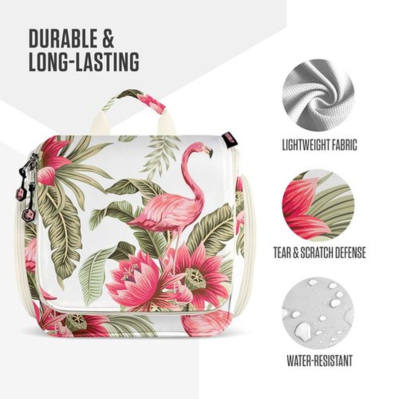 VENTURE 4TH Hanging Travel Toiletry Bag for Women & Men - Travel Organizer with Expandable Compartments & Removable Clear Pouch for Toiletries (Pink Flamingo)