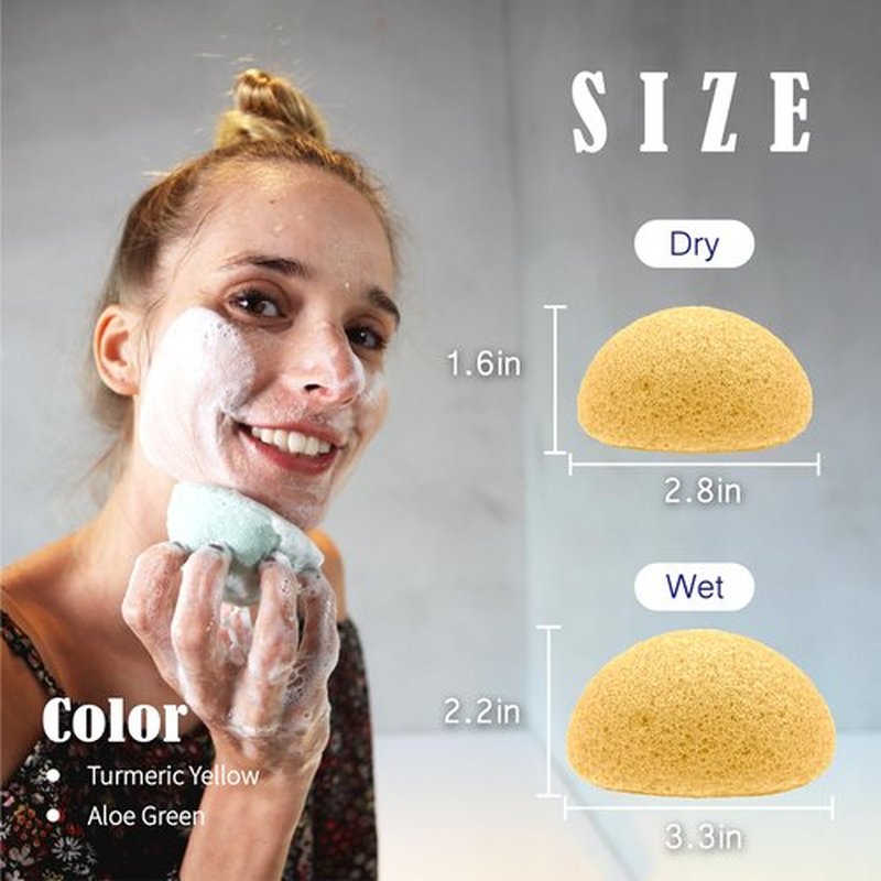 myHomeBody Natural Konjac Facial Sponges - for Gentle Face Cleansing and Exfoliation (2 Turmeric Yellow, 2 Aloe Green)