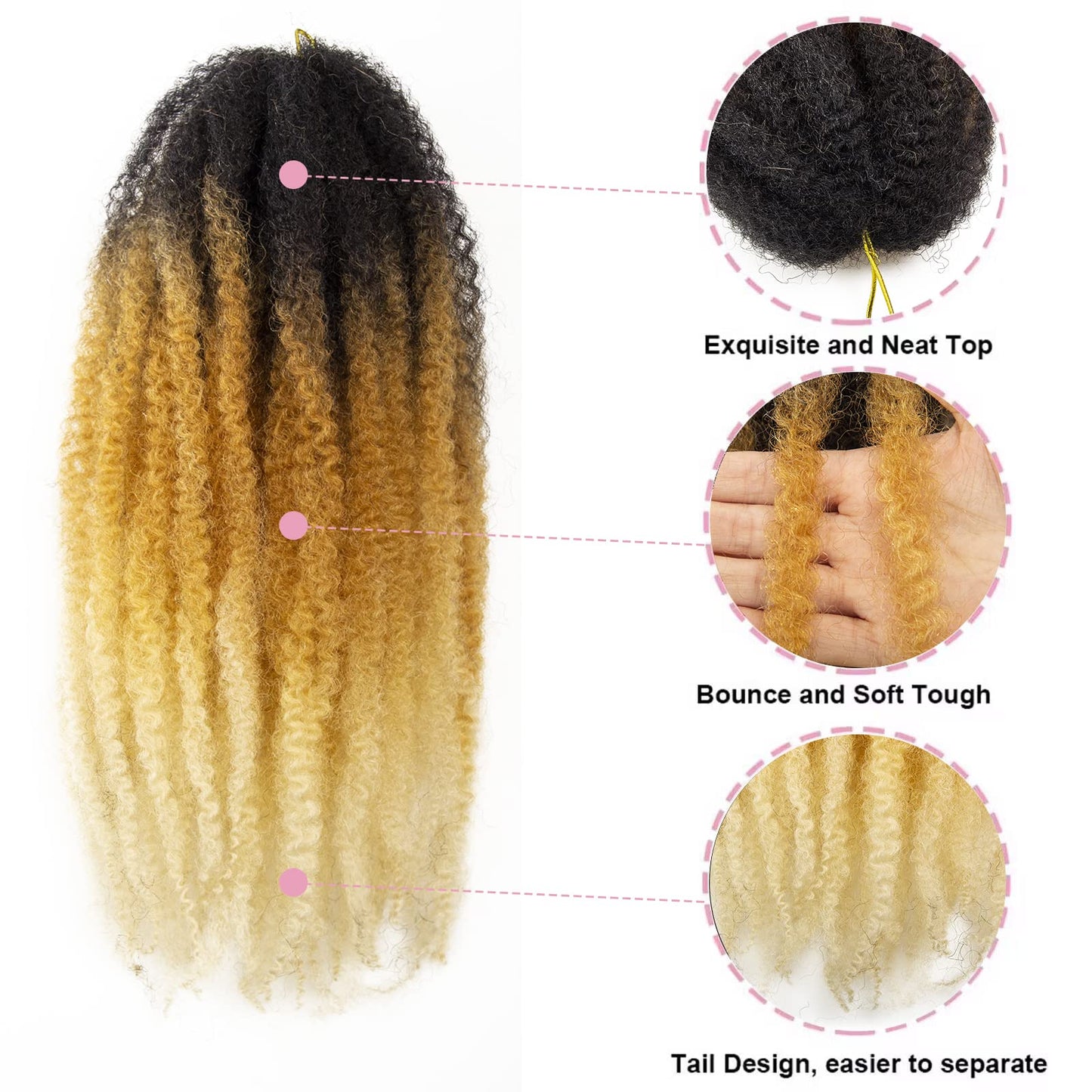 Marley Hair 18 Inch Marley Twist Hair Afro Twist Marley Braiding Hair for Faux Locs Crochet Hair Synthetic Hair Extensions(6Packs,1B/27/613, 18inch)