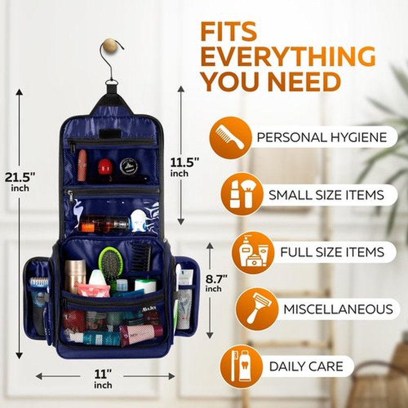 Travel Toiletry Bag for Men and Women - Large Hanging Toiletry Organizer - Waterproof Hygiene Bag with Metal XXL Swivel Hook, with YKK Zippers and 19 Compartments for Toiletries, Makeup, Cosmetics