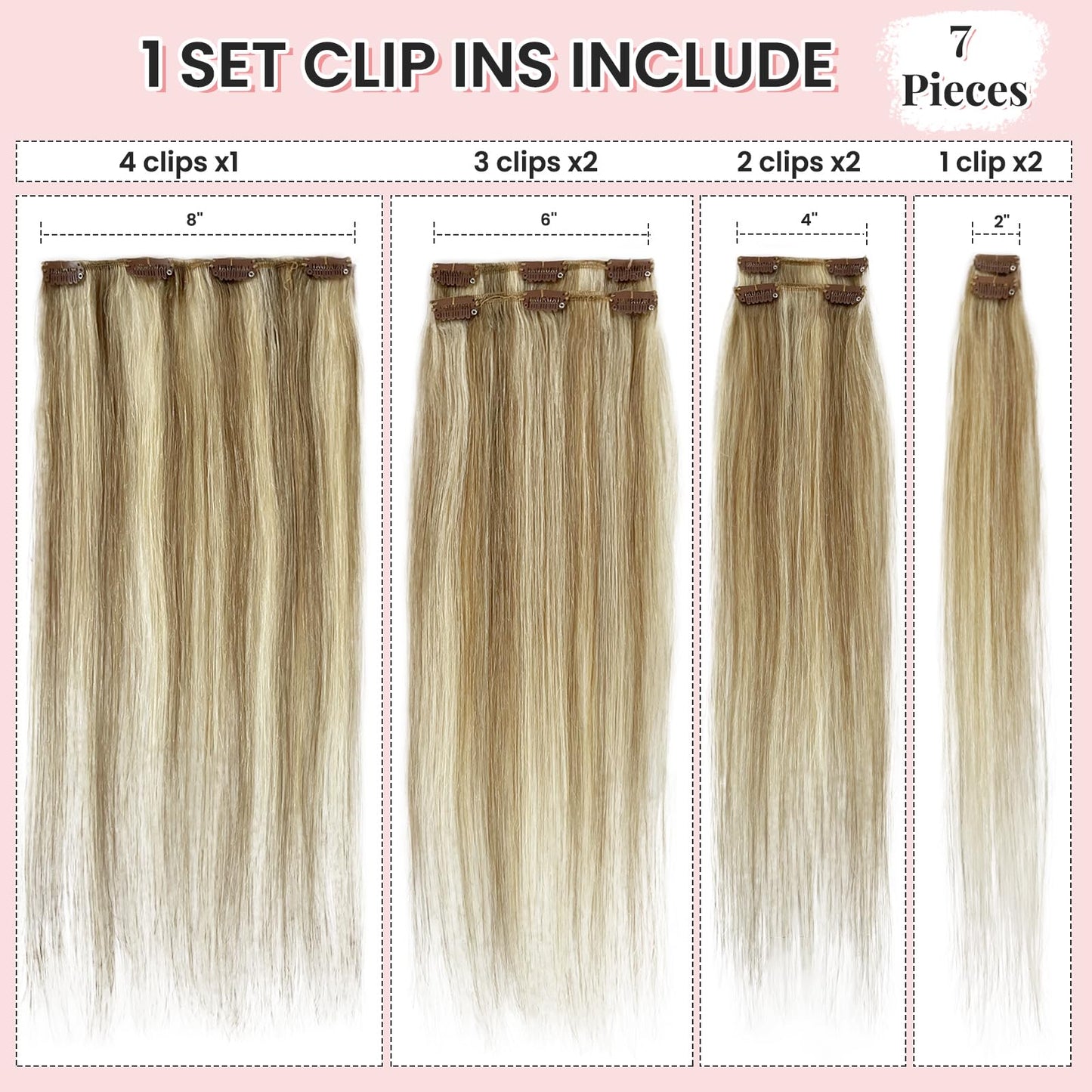 Clip in Hair Extensions Real Human Hair 70g 7pcs Seamless Clip in Hair Extensions Human Hair Beige Blonde and Platinum Blonde Balayage Clip ins Human Hair Extensions Long Straight Double Weft 20 Inch