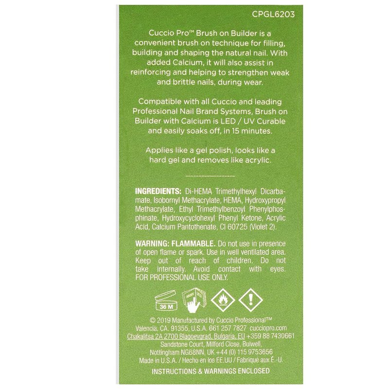 Cuccio Pro Brush-On Builder Gel with Calcium - LED and UV Self-Leveling Lightweight Formula - Soak-Off Gel with Hard Gel Strength - Chip-Resistant - Clear - 4 oz (118mL)