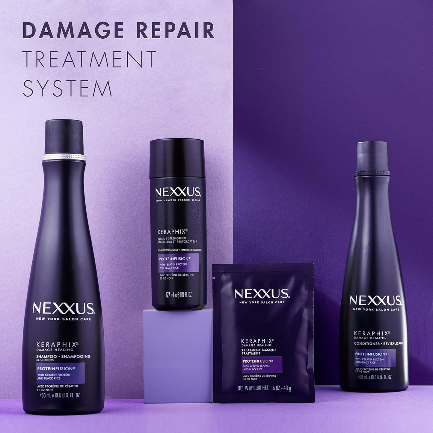 Nexxus Keraphix Shampoo With ProteinFusion for Damaged Hair Keratin Protein, Black Rice, Silicone-Free 33.8 oz