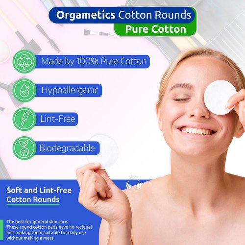 Orgametics Cotton Rounds, 100% Natural Turkish Cotton Premium Makeup Remover and Facial Cleansing Round Pads, Lint Free, Hypoallergenic and Ultra Soft, Luxury Quality (400 Count-Pack of 4)