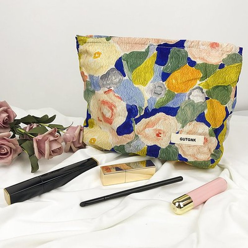 GUTGNK Cotton Ladies Cosmetic Bag, Large Capacity Canvas Cosmetic Bag Travel Toiletry Bag Accessories Organizer, Monet Flower