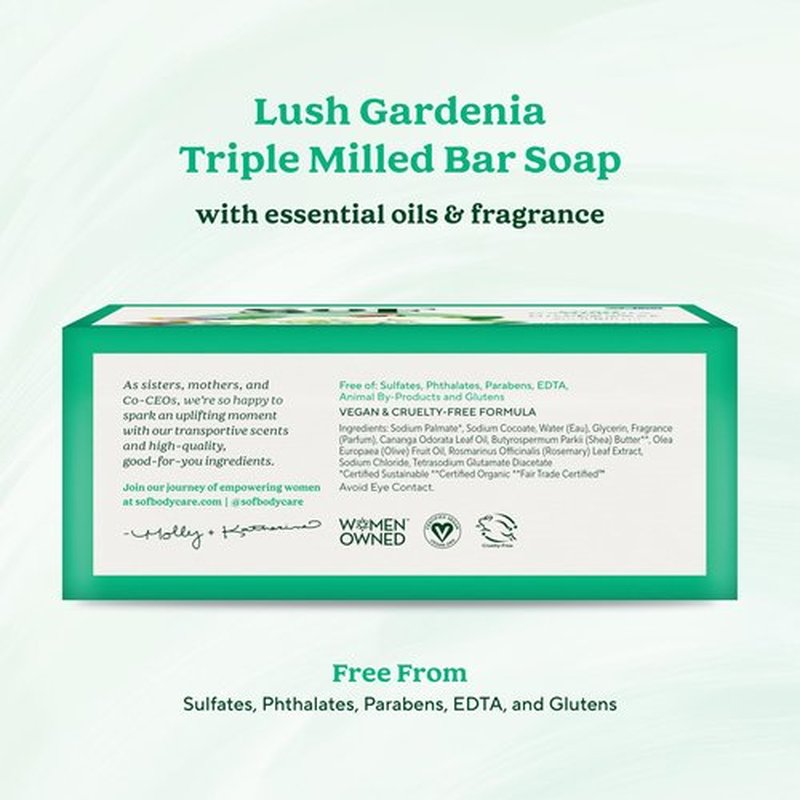 South Of France Lush Gardenia Bar Soap by SoF Body Care (Formerly Body Care) | Triple-Milled Soap with Shea Butter + Essential Oils | Vegan, Non-GMO Body Soap | 6 oz Bar | 6 Bars