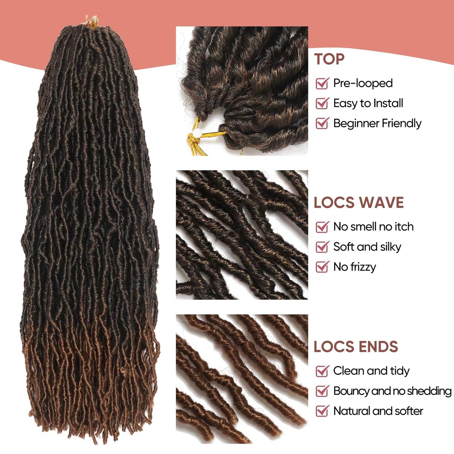 26 Inch Faux Locs Crochet Hair 7 Packs Soft Locs Crochet Hair Pre Looped Locs Hair Braids Goddess Locs Hair Ombre Brown Distressed New Locs for Women T30