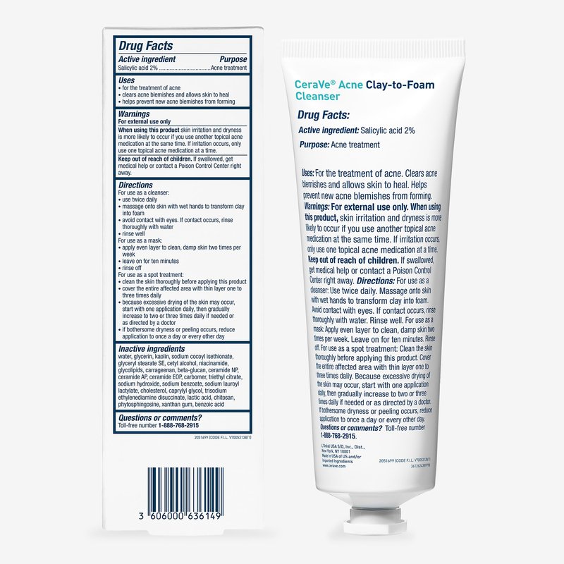 CeraVe Clay To Foam Acne Face Wash,Salicylic Acid & Kaolin Clay Acne Spot Treatment Clears Pimples & Blackheads, Prevents Breakouts, Hydrates & Soothes, Fragrance-Free, Non-Comedogenic,4oz,(Pack of 2)